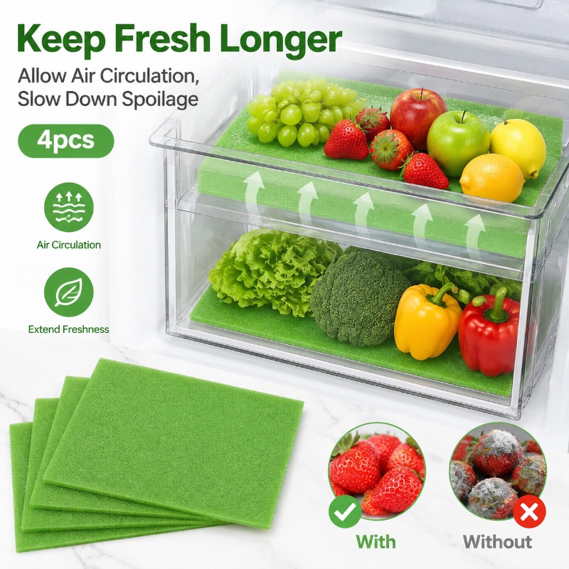 TEMU 4pcs Fruit And Vegetable Fresh-keeping Mats, Air Circulation, Delay Food Spoilage, Refrigerator Drawer Liners, Fridge Shelf Pads, Reusable