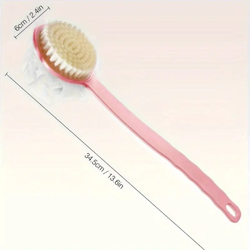 one soft bristle long handle shower brush with mesh foam japanese exfoliating back scrubber multifunctional 2 in 1 bath brush suitable for showers and light beige massage Product details 2