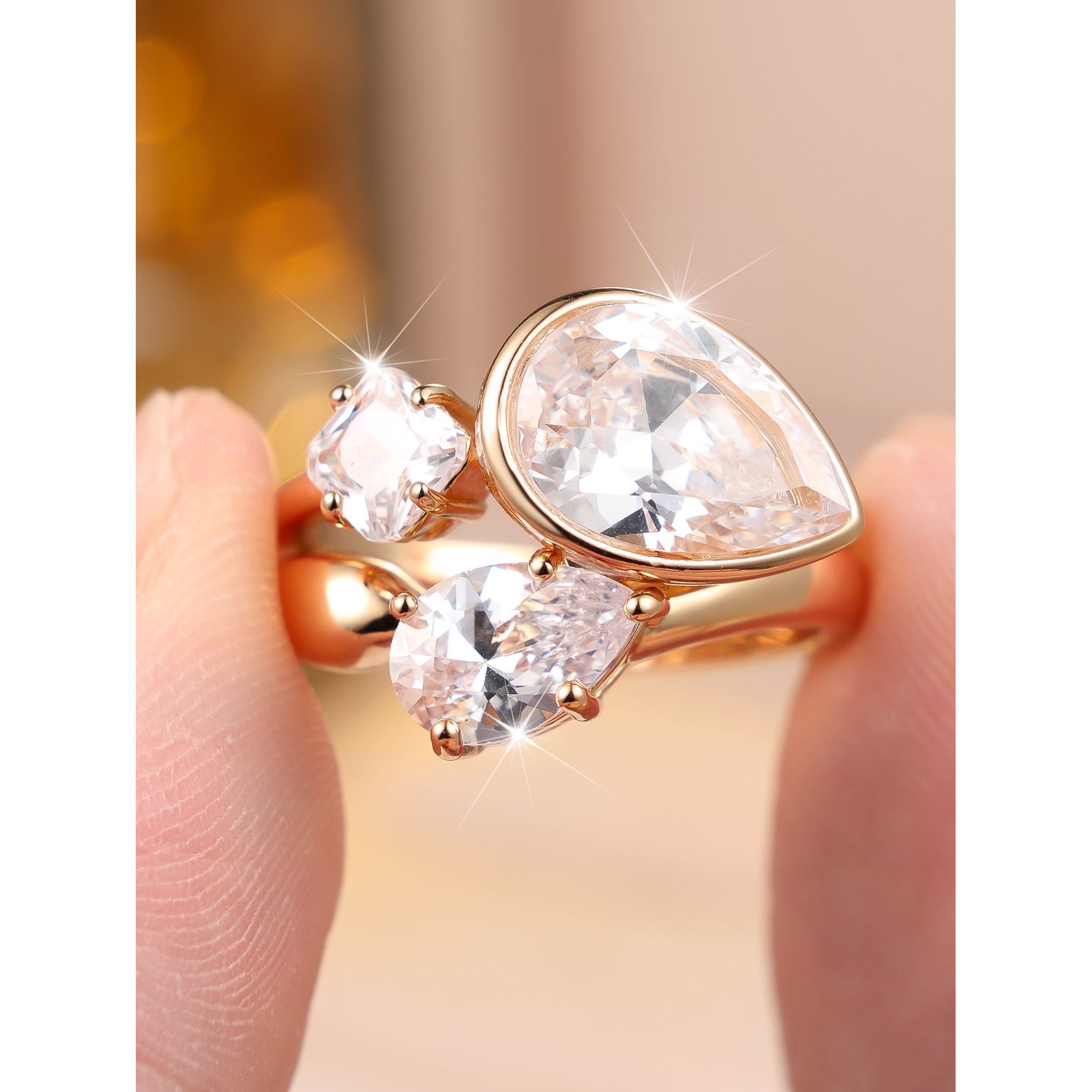 Men's Exquisite Water Drop Ring Set with Zircon