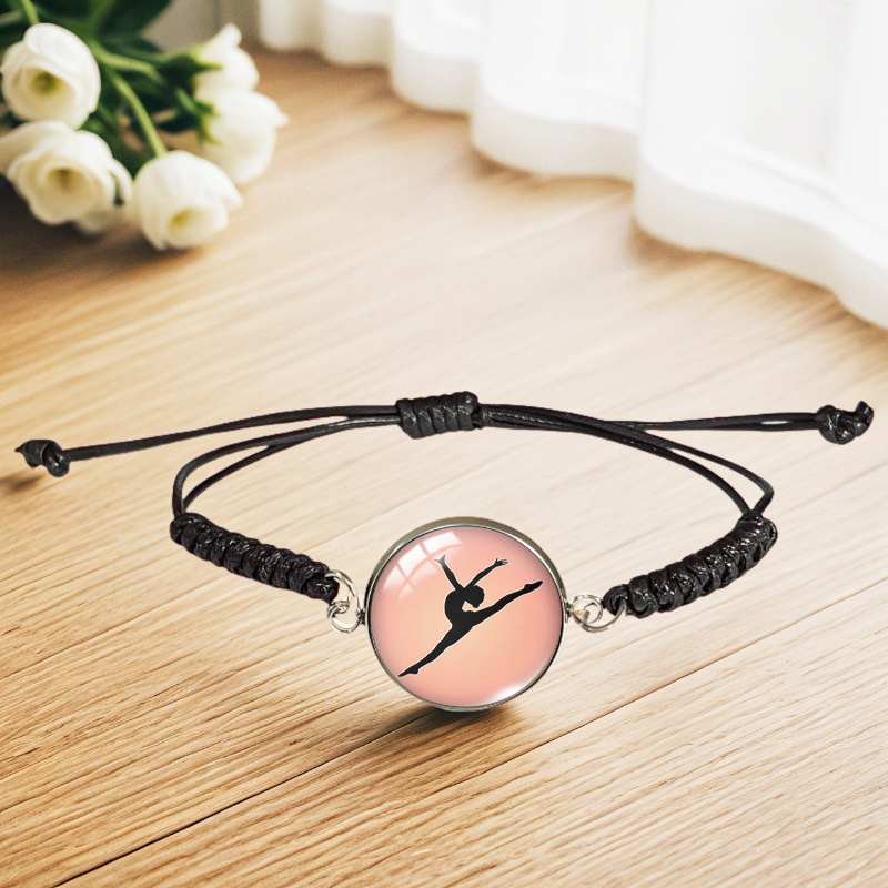 TEMU Elegant Ballet Silhouette Picture Black Weave Bracelet Fashion Handmade Bracelets Jewelry Gifts
