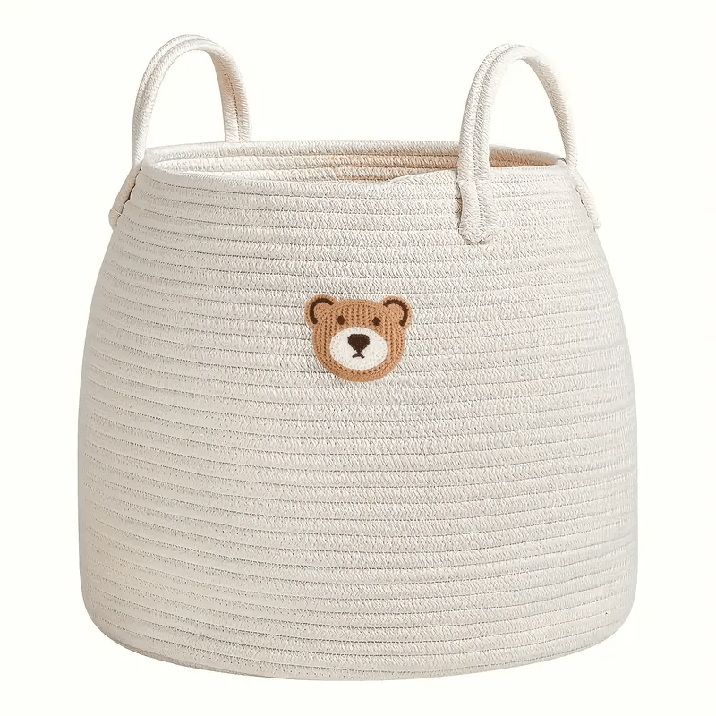 TEMU 1pc Chic Polyester Rope Woven Storage Basket, With Handles Books & Towels Organizer, Easy Carrying Modern For , For Home Bathroom Bedroom Living