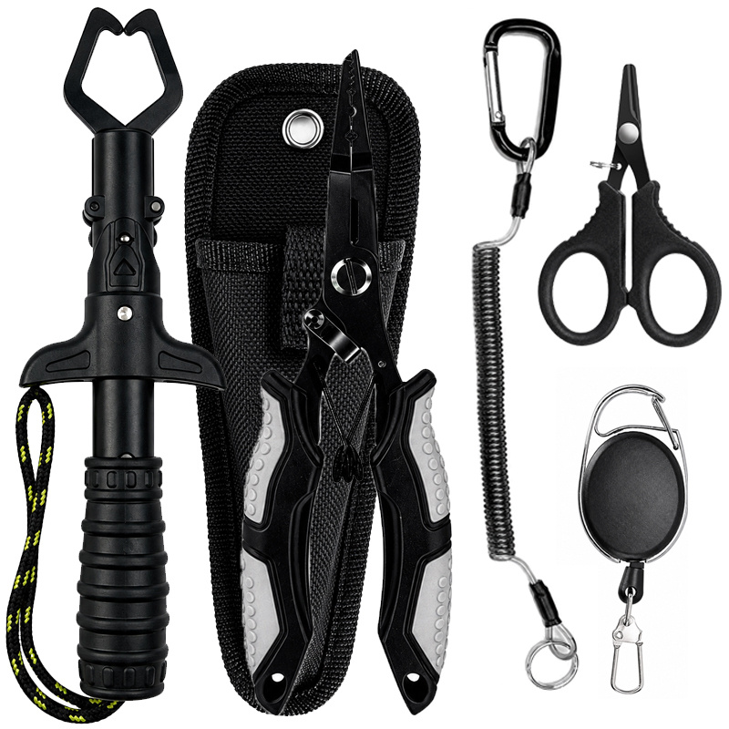 Image of 6pcs Fishing Tools Set With Hook Remover, Corrosion-resistant Rust-proof Fishing Pliers, Fish Lip Gripper, Fishing Scissors, Retractable Carabiner, Anti-lost Rope