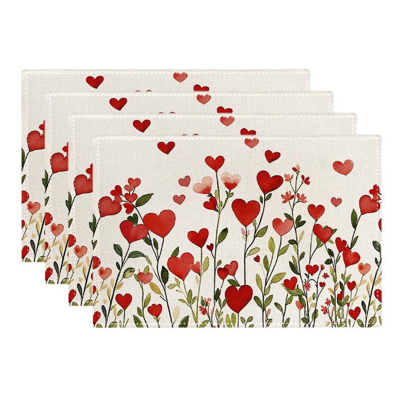 Rote Herz- Und Blumen-platzsets Für Valentinstag Hochzeit_voghion.com