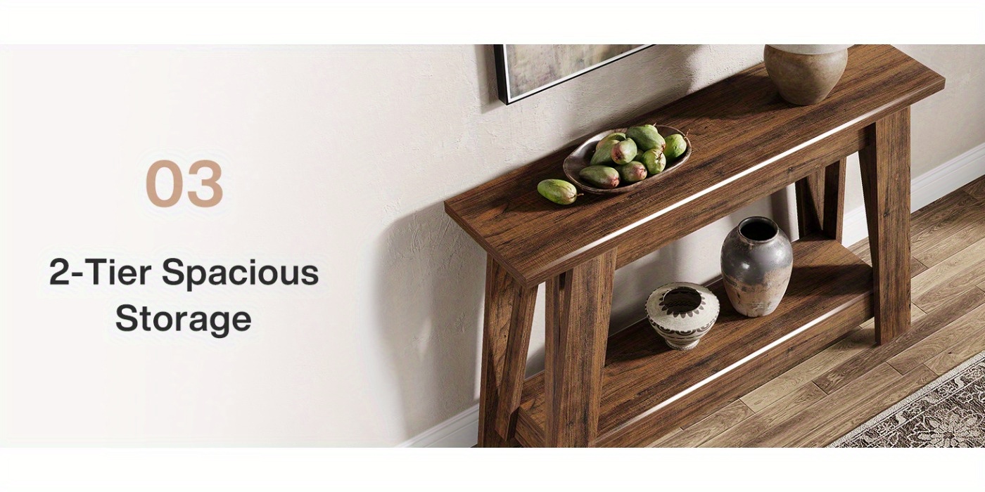 104.9cm Farmhouse Console Table, 2-Tier Wooden Entryway Table with Storage, Rustic Narrow Behind Couch for Living Room, Hallway, Foyer, Rustic Brown