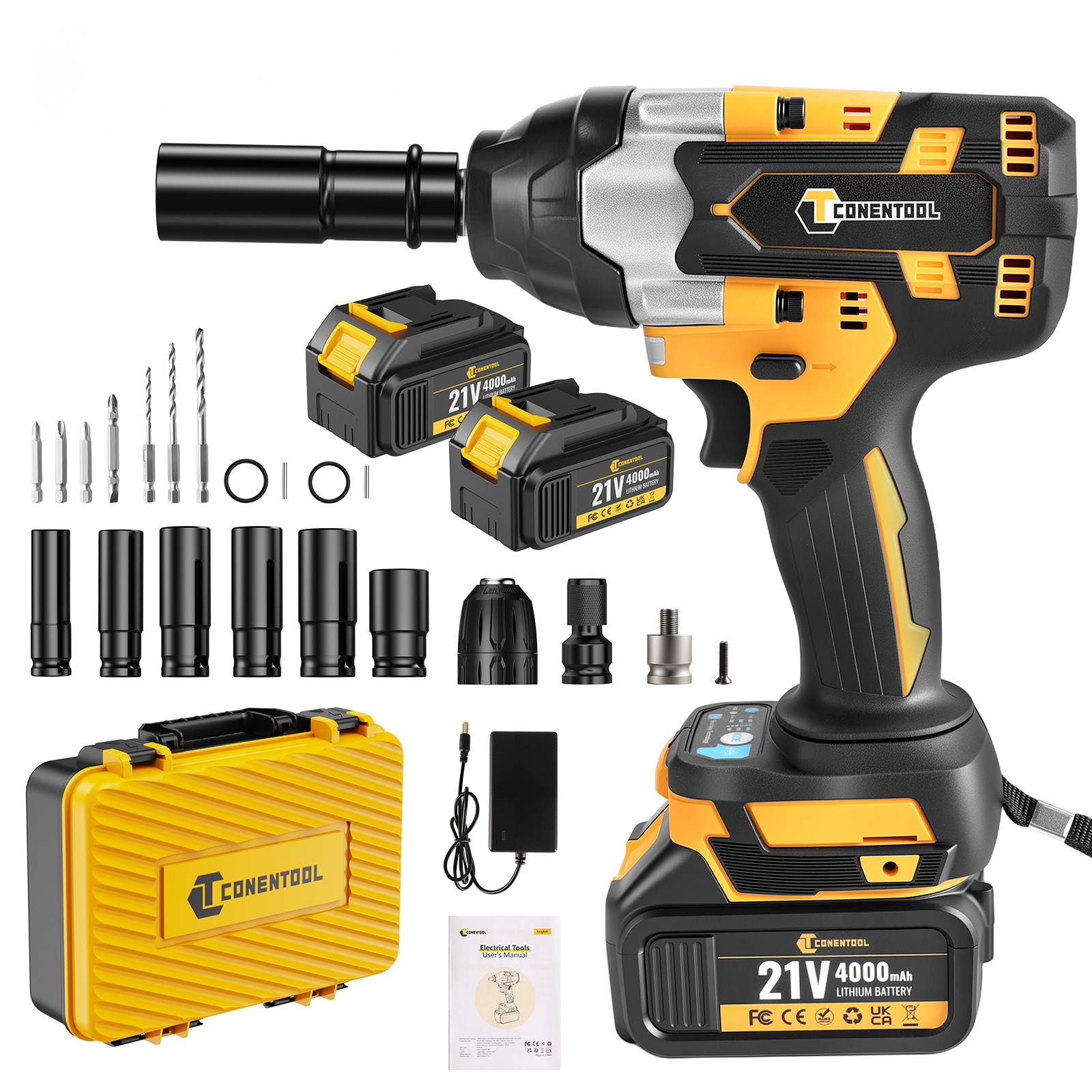 New 1300 Nm Brushless Electric Impact Wrench - 1/2 Inch 3-speed Cordless Electric Screwdriver, With 1 4.0 Ah Batteries, Suitable For Construction, Repair And Woodworking.