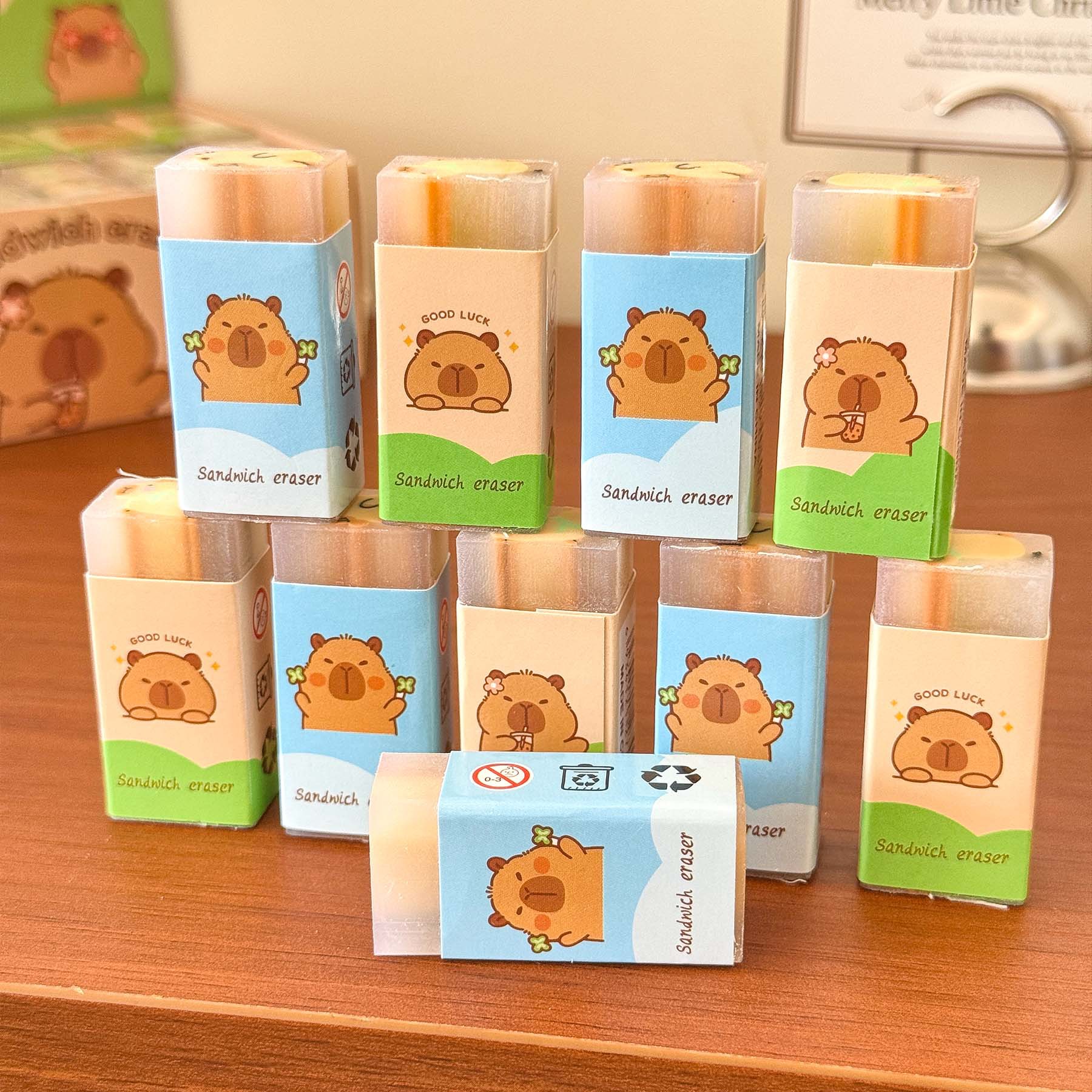 Random 10pcs Cute Capybara Erasers - No-crumb, Perfect For Office & School Supplies, Assorted Colors (blue, Green, Yellow), School Supplies Essentials | Design | Durable Erasers