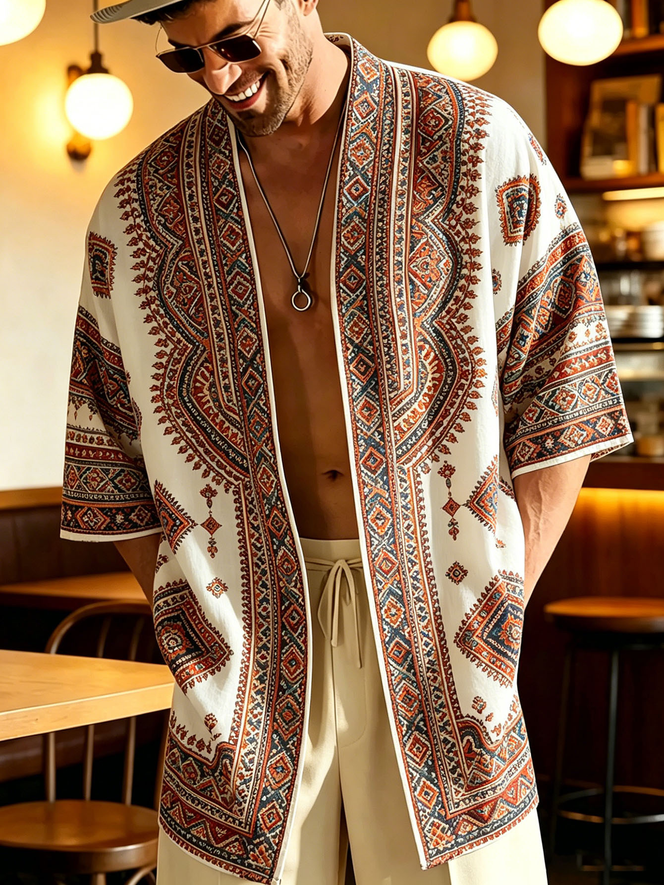 Plus Size Lightweight Comfortable Kimono Pattern Shirt Breathable Loose Fit Suitable for Beach Travel Party and Daily Wear Ideal for Beach, Party and Daily Wear. Breathable Loose Fit.