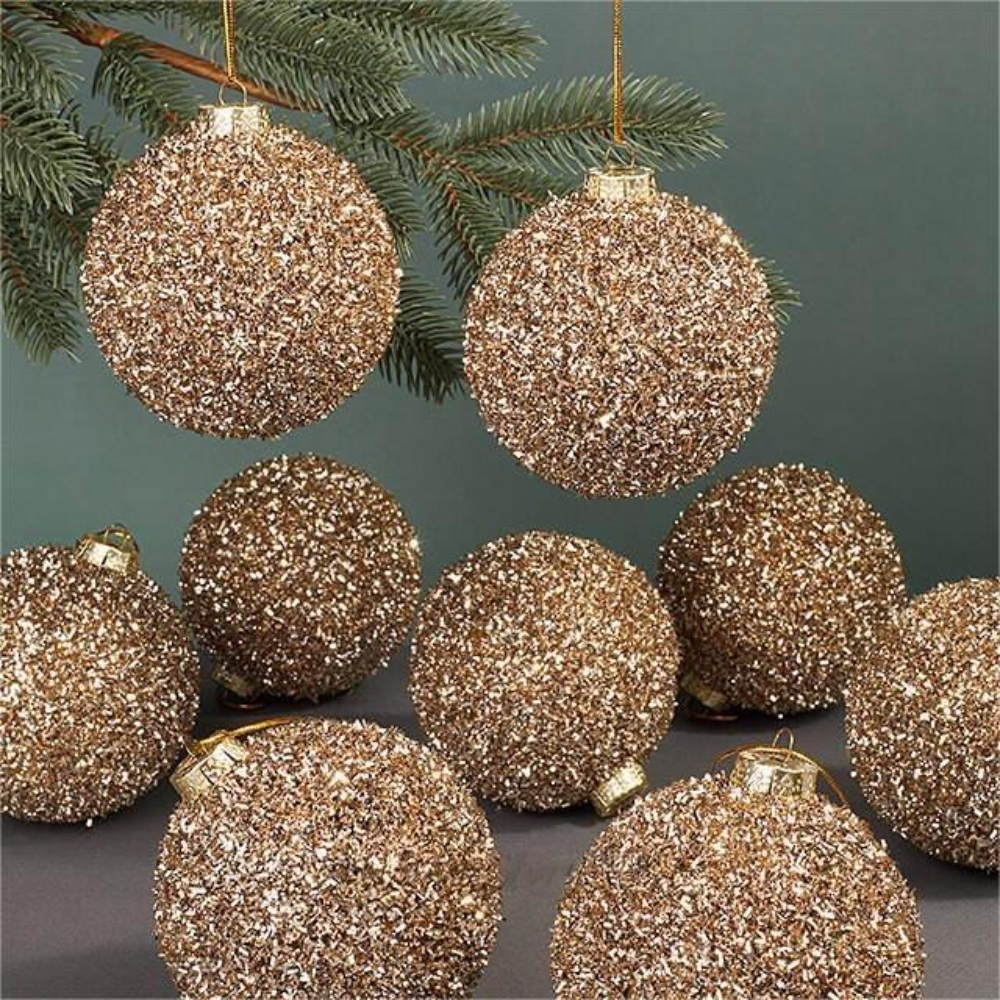 TEMU 9pcs Champagne Tops Flash Boules Décoratives de Noël Boules de Neige Décorations de Sommet d'Arbre de Noël, Boules de Noël à Paillettes de Noël,