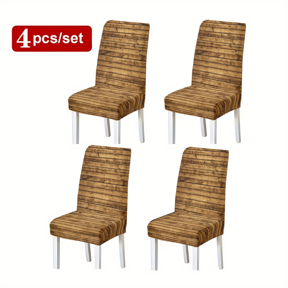 photo de l'article parure de 1 housse de chaise extensible en fibre de lait à imprimé grain de bois, amovible, lavable, protège-chaise de salle à manger, convient pour restaurants, hôtels, cérémonies de fête, décoration de chaise de salle à manger dextérieur, décoration de festival, facile dentretien