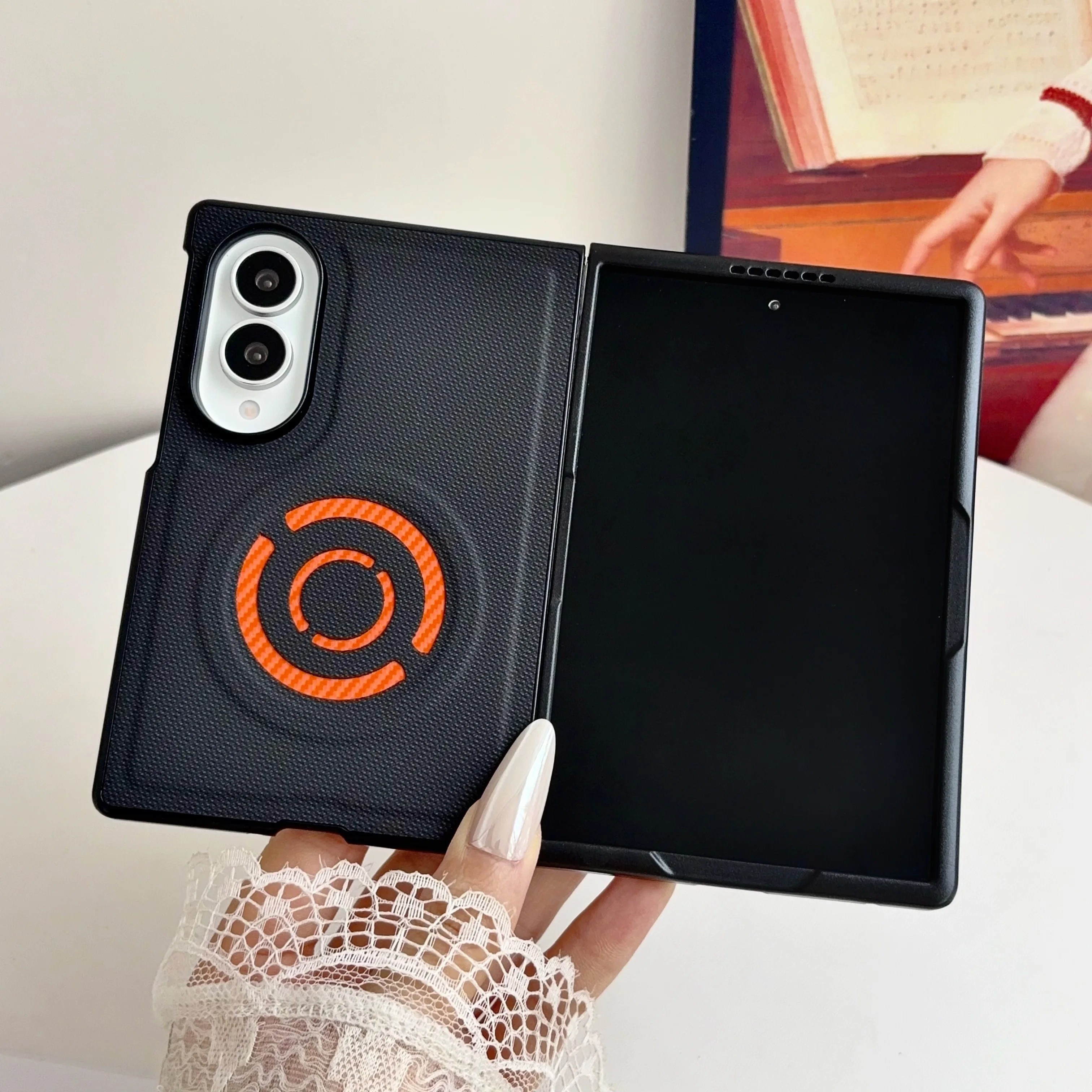 TEMU Phone Case: Split-type Tech Fabric Woven Hard Shell Magnetic Folding Screen Protective Case, Thin And Lightweight, Screen-friendly Phone Case,