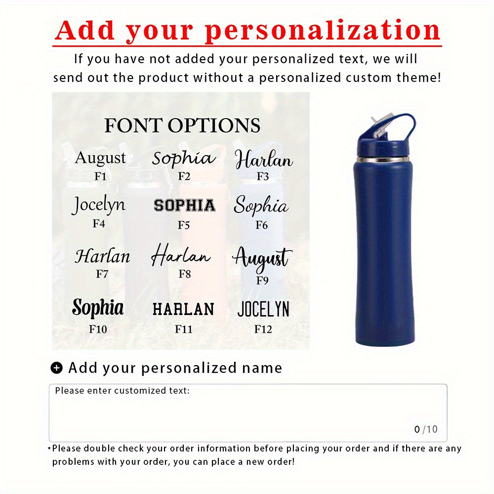 TEMU Personalized Engraved Stainless Steel Hot Drink Water Bottle, Custom Name Kitchen Water Bottle, Sports Water Bottle, Outdoor Portable Water