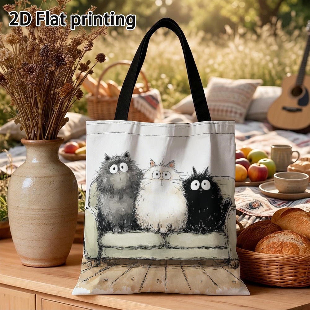 TEMU Borsa tote 1 pz grande capacit� con stampa fronte-retro motivo con tre - Borsa per riutilizzabile con stampe 2D , borsa a spalla resistente per