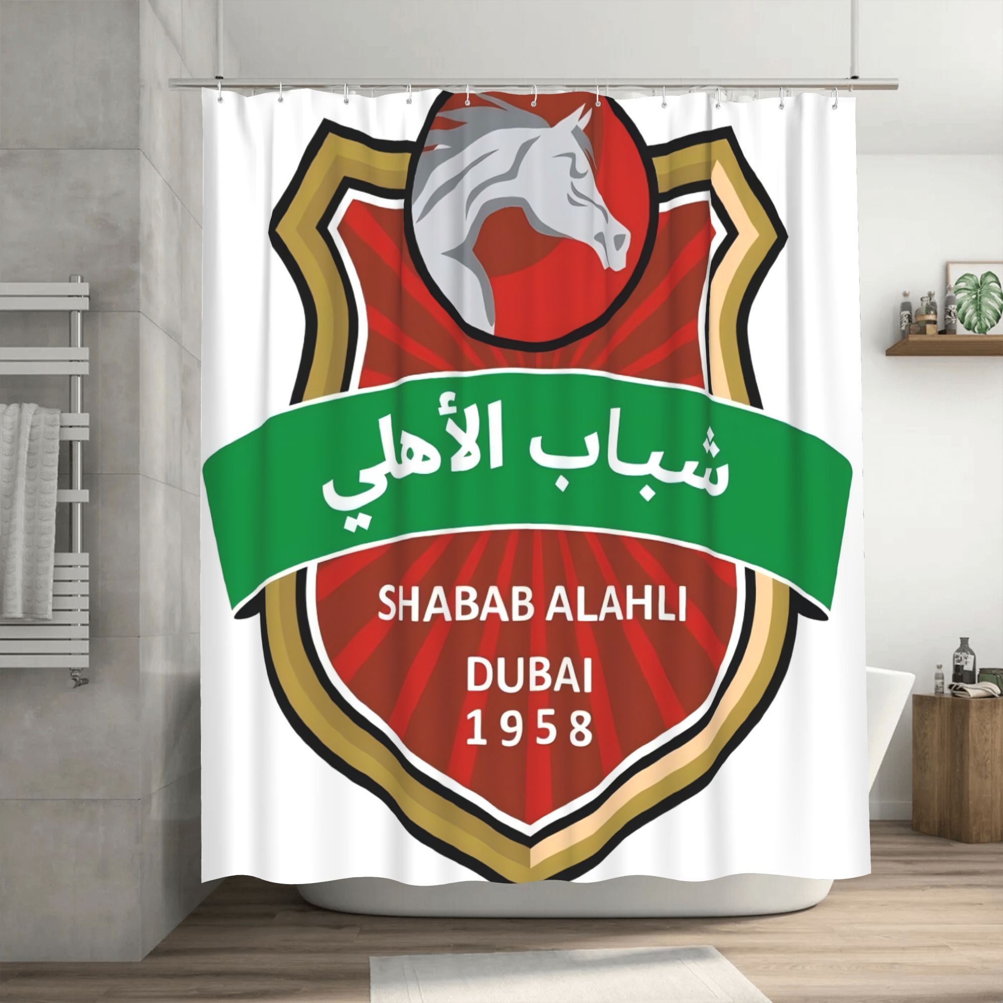   al ahli   emblem shower curtain polyester bathroom decor with hooks machine washable vibrant red     for sports fans shower curtain sets for bathrooms durable   accessories fan merchandise sturdy construction  
