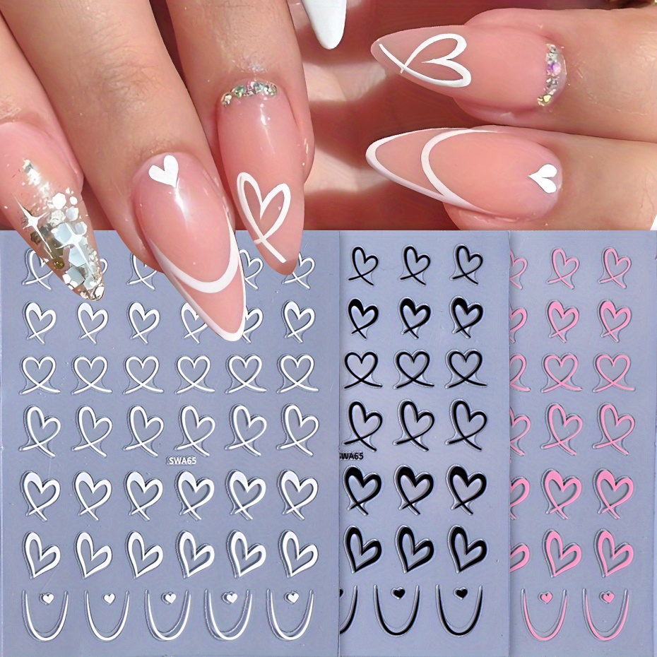 

3pcs Of Ribbon Love Pink Simple Curve Design Valentine's Day Romantic Nail Stickers