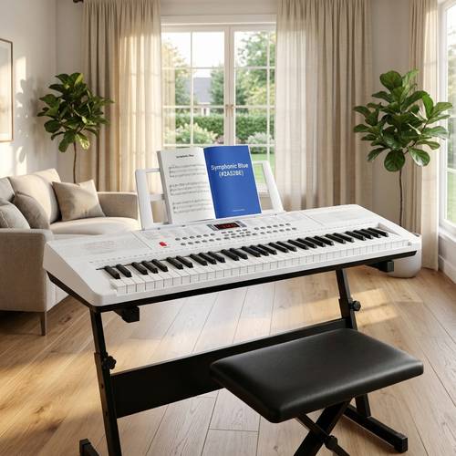61 key electronic keyboard piano with light up keys and bench ideal for beginners and music education gep 110s01 bd 663 and silvery