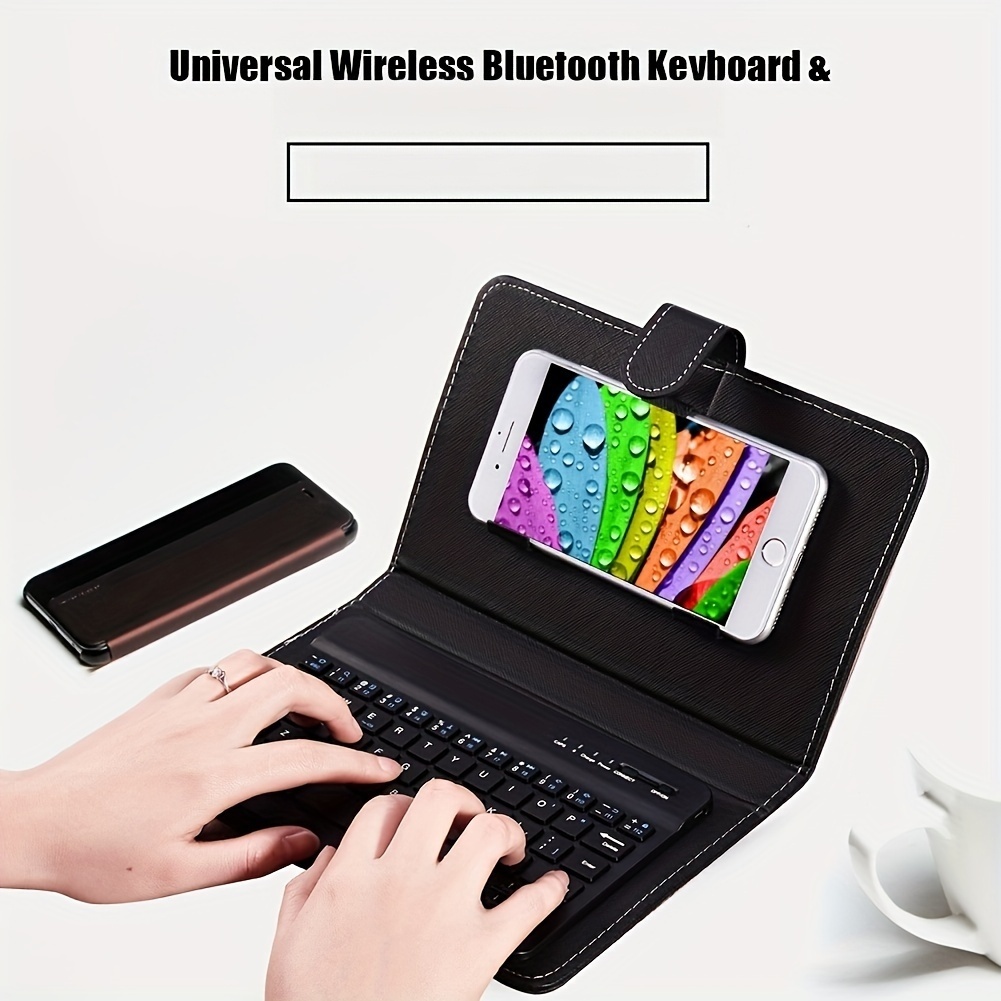compact wireless keyboard full size collapsible black faux leather suitable for mobile phones tablets and laptops   with without stylus pen