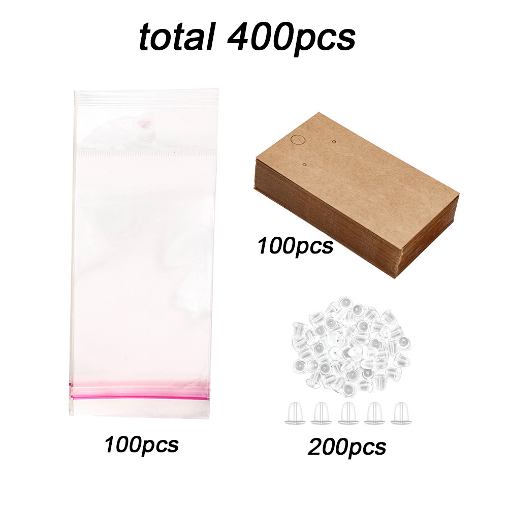TEMU 400pcs Earring Packaging Set - 100pcs Package Bags, 100pcs Paper Cards & 200pcs Ear Stoppers - For Small Business Earring Display & Packaging
