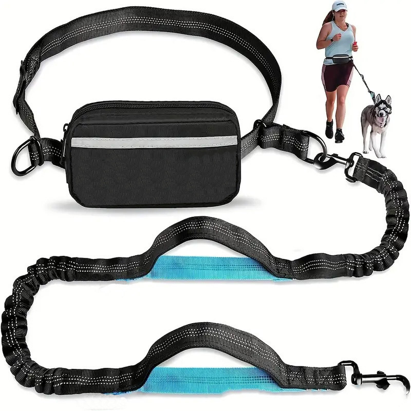 Image of Adjustable Dog Running Leash With Double Handles And Elastic Retractable Rope For Large And Medium Dogs - Perfect For