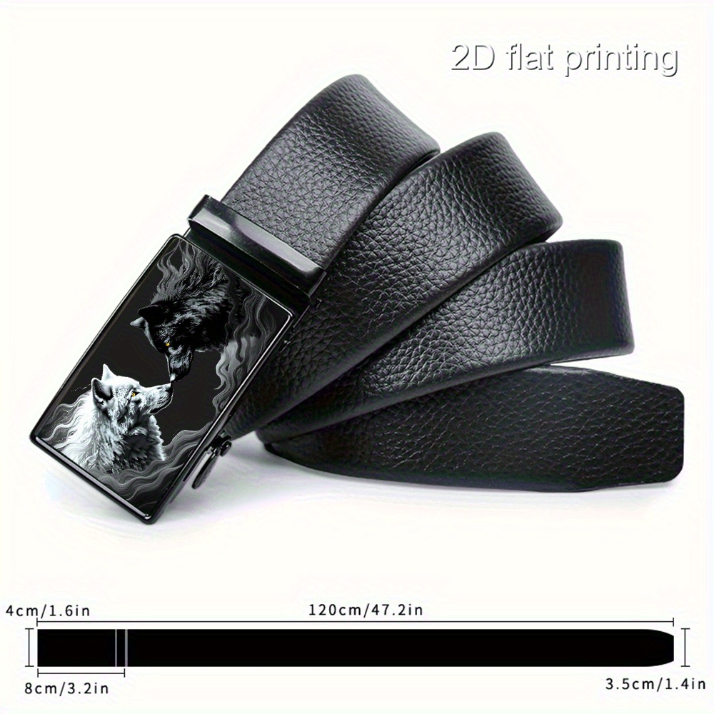 TEMU A 2d Black And White Wolf Gazing At Art Design - A Durable, High-quality Exquisite Belt, Men's Sliding Belt, Adjustable Business Belt, Suitable