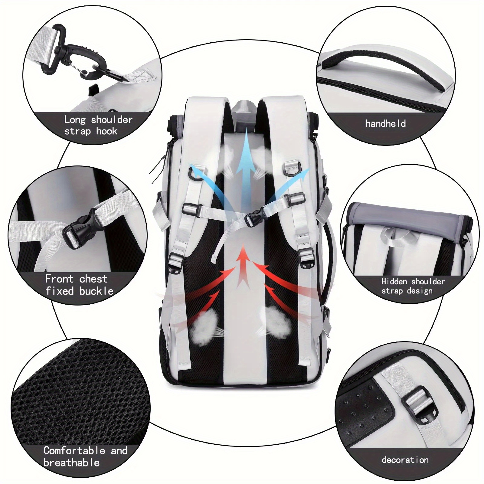 Sac à Dos Homme Grande Capacité avec Compartiment Chaussures & Poche pour Ordinateur Portable 43,94 cm - Polyester Résistant, Bretelles Rembourrées Réglables, Poches Zippées Multiples, Sac à Dos Élégant Blanc pour Voyage, Travail et École - Design Moderne