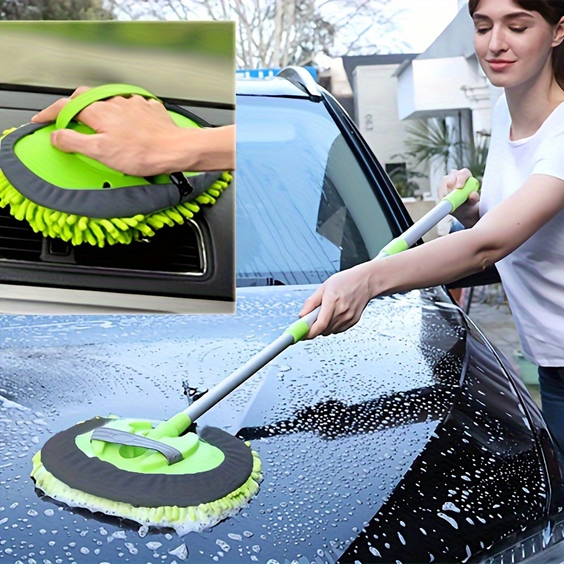 

[ Cleaning] Extra-long 47.5" Microfiber Car Wash Mop With Green Handle - Gentle Detailing & Cleaning Tool For Cars, Trucks, Suvs, Rvs - -free Sponge Duster Mitt For