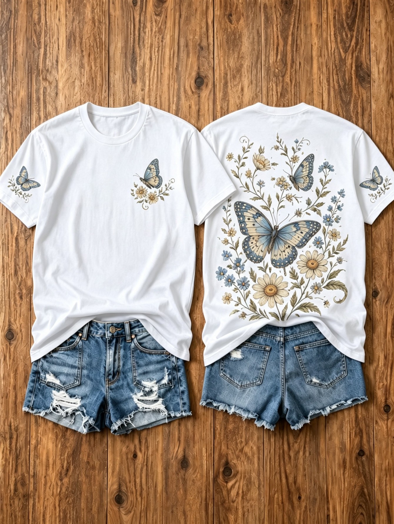 2026 New Butterfly Print Round Neck T-Shirt, Summer Casual Resort Women'S Short Sleeve Top, Women'S Apparel, Soft And Slightly Elastic Fabric, Round Neck T-Shirt, Available in Multiple Colors