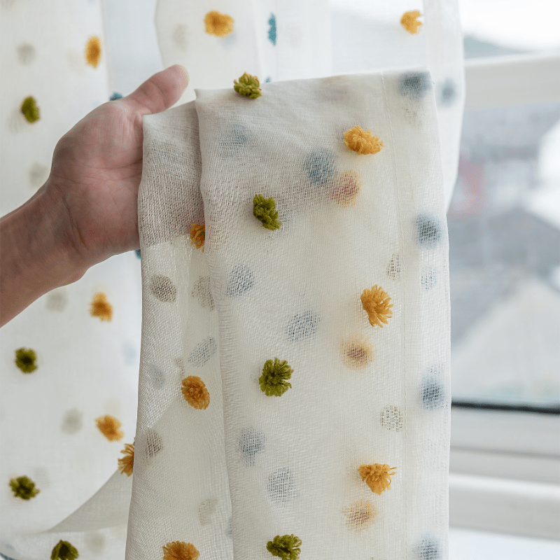 TEMU 1 pieza de Jacquard Moderno con Pom Pom - Estilo de Dibujos Animados Divertido con Filtrado Semi-Transparente, Texturizado Multicolor para