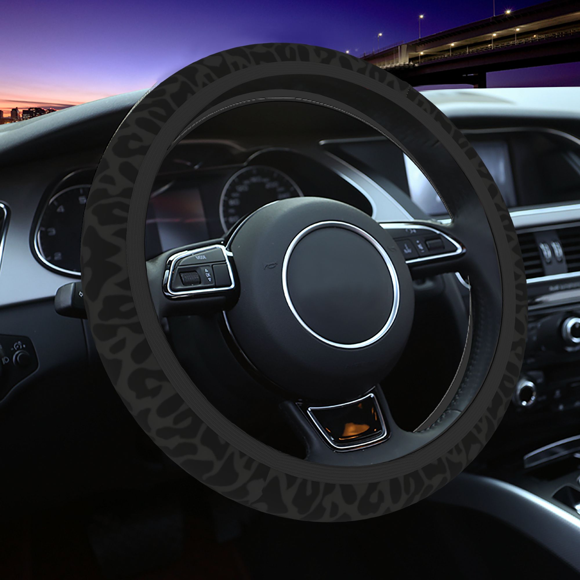 TEMU 1pc Print Steering Wheel Cover No Breathable Non-slip Use Perfect For Modern Vehicle Interiors