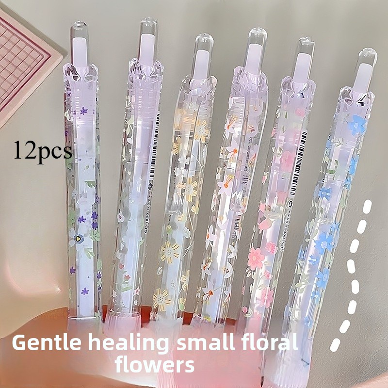 TEMU Lot de 12 stylos gel à à petites fleurs fraîches et délicates multi-combinaisons, à séchage rapide de grande valeur, pratique d'examen, à ,
