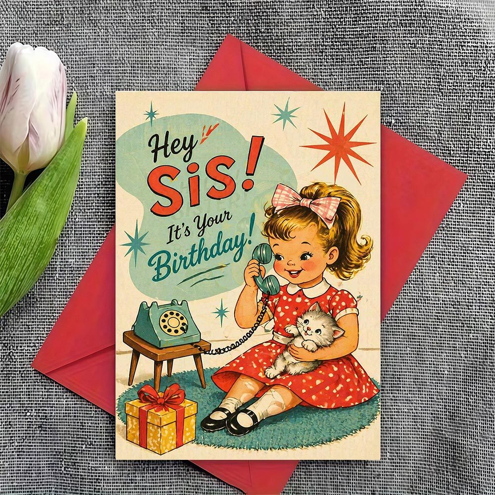 TEMU 1 Card Sister Birthday Card With Envelope, Happy Birthday Gift Card For Sister, Cute Vintage Greeting Card For Sister, Sweet Birthday Wishes
