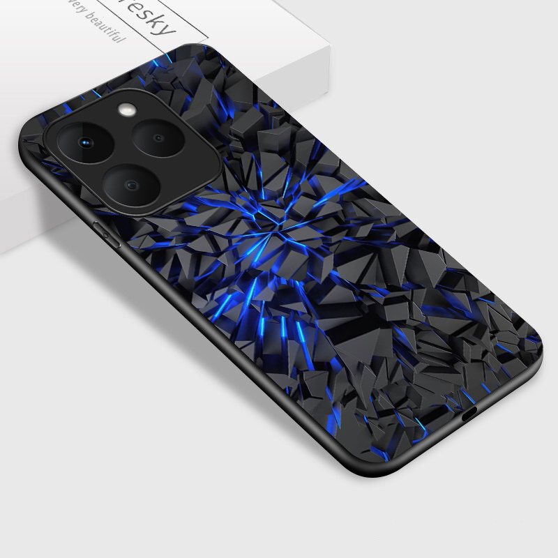 TEMU Чохол для телефону: Чохол для Realme 15T, із розбитого скла, синій неоновий , стильний глянцевий задній чохол, подарунок