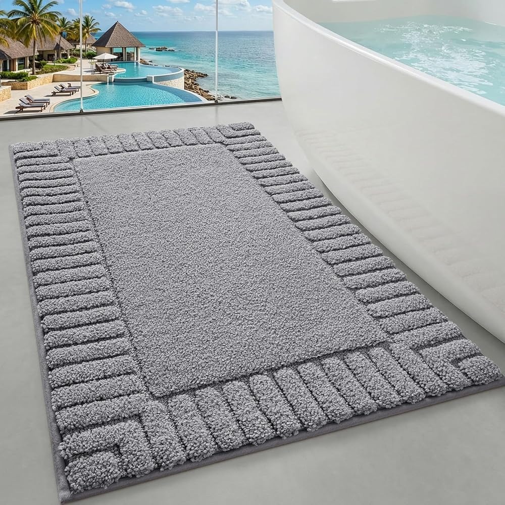 Image of High End Flocking Bathroom Mat | Quick Drying Anti Slip, Ultra Soft Rubber Backing, Absorbent And Easy To (50x80/60x90cm), Suitable For Bathrooms, Shower Rooms And Guest Bathrooms