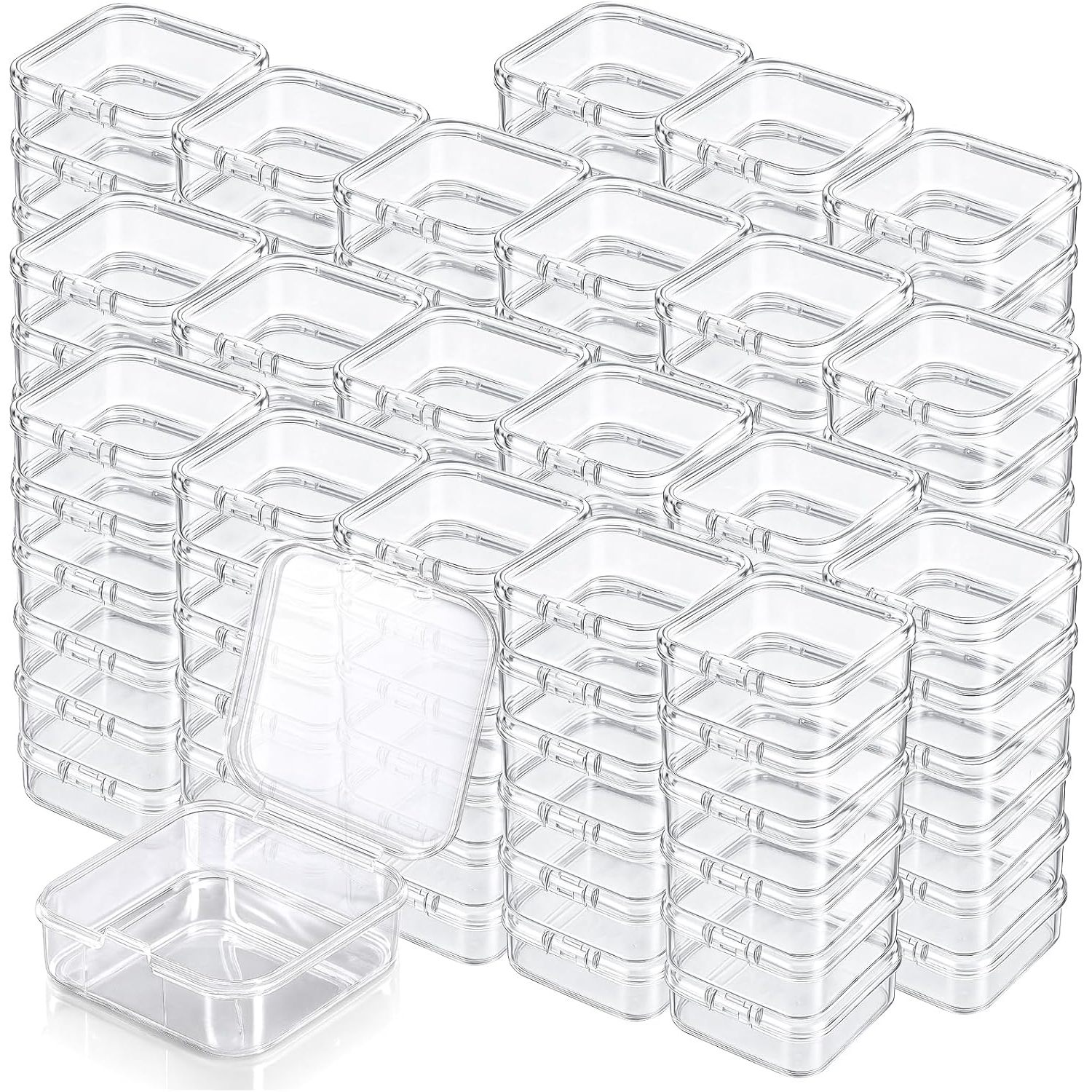 TEMU Pack Of 100 Mini Square Clear Plastic Boxes With Lids-small Storage Containers Ideal For Sorting Beads, Jewelry Findings, And Craft Accessories,