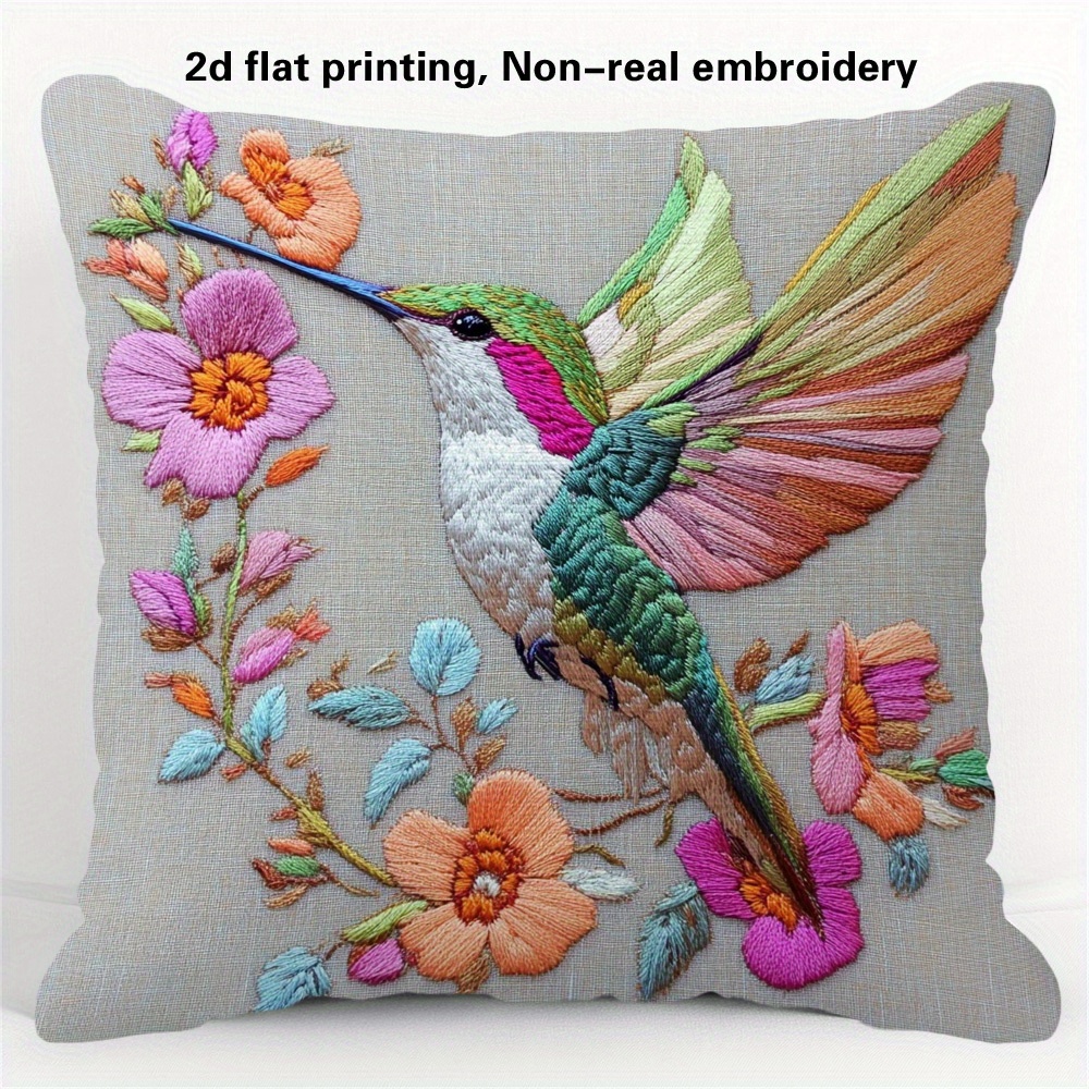 TEMU 1pc 40x40cm Velvet Cushion Cover Vintage Hummingbird Floral Embossed Print Throw Pillow Cover Pillow Insert Not Included. Features A Zipper
