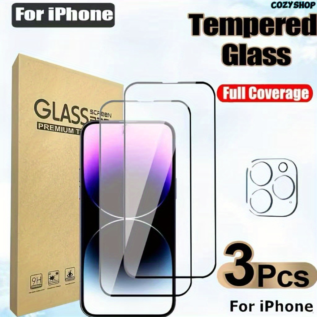 

2 Reinforced Glass Screen Protectors With 1 Lens Film For Iphone11/12/13/14/15/16/plus/pro/pro - Hd Transparent, 9h Hardness, Shatterproof, Resistant, Resistant - Full Coverage Protection