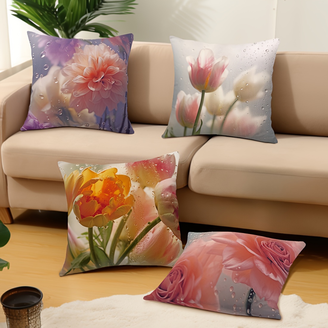 4pcs 17 72x 17 72inch   glass flower   pillow   set car cushion cover living room sofa bedroom pillow bedside backrest pillowcase home decoration pillow   double sided printing Product details 6