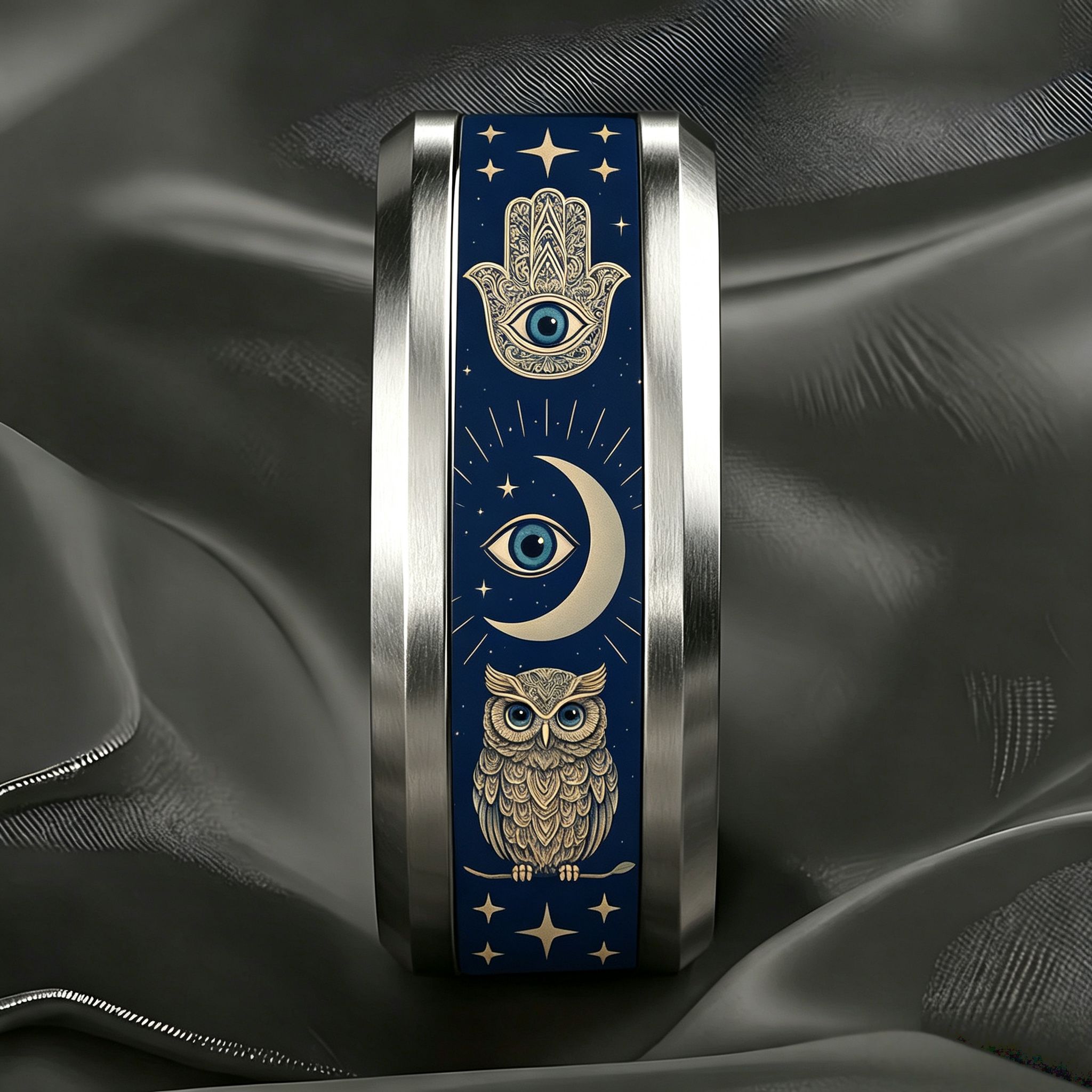 TEMU 1 X 8mm Wide 304 Stainless Steel Style Star Moon Owl Ring, Corrosion-resistant With Long- , Gentle And Non-irritating To The, Featuring Silvery-
