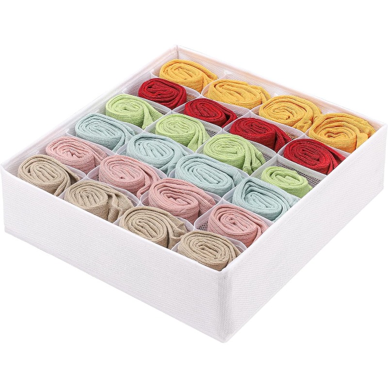 Image of 1 Foldable Storage Box Drawer Underwear Storage Compartment Divider, 24 Mesh Fabric Storage Box Under Cabinet Storage Compartment, Used For Storing Underwear, Socks, Ties