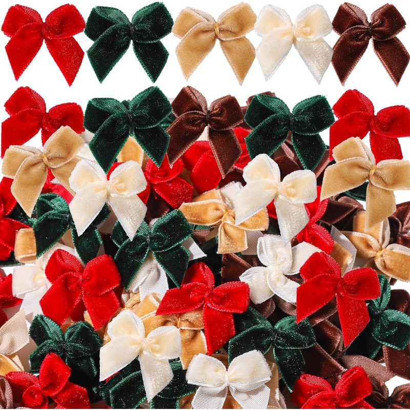 TEMU Lot de 50 mini nœuds de Noël en velours, nœuds papillon minuscules de 1 pouce rouges, verts et marron pour de cadeaux, décorations DIY, pour la