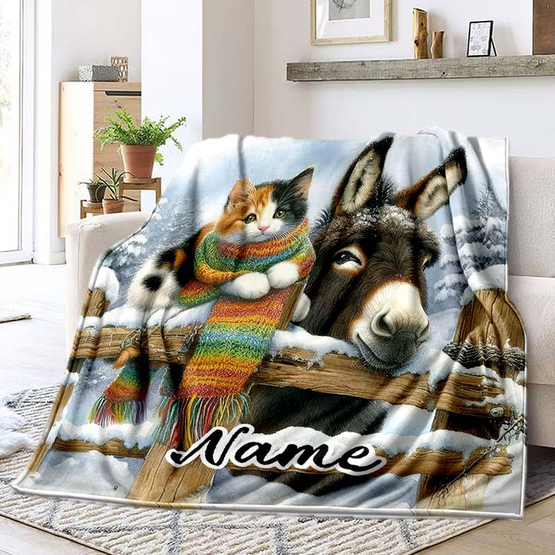 

Personalized Cat & Donkey Name Blanket - Soft, Warm Polyester Throw For Sofa, Bed, Office Chair | Ideal Gift For Birthdays & Graduations