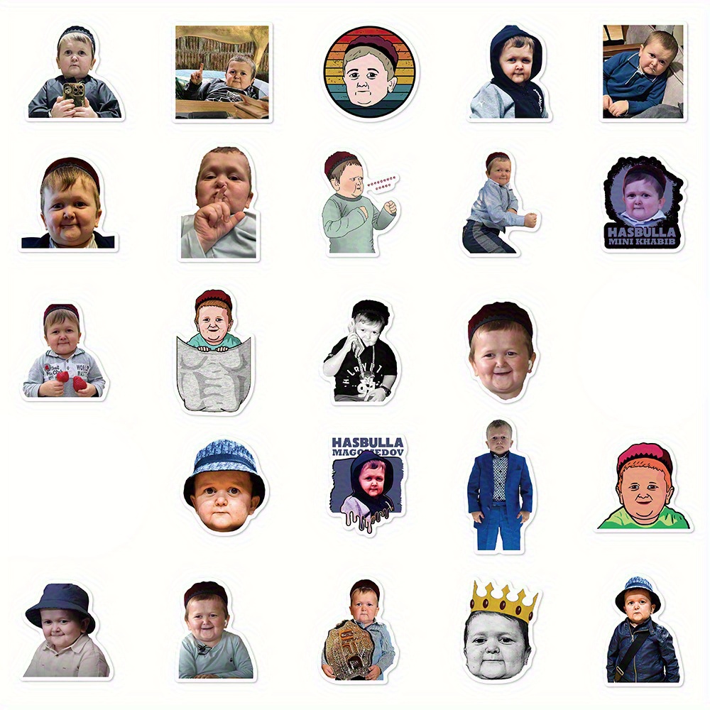 50pcs Hasbulla Meme Stickers Funny Cartoon Decals for Laptop Water Bottle