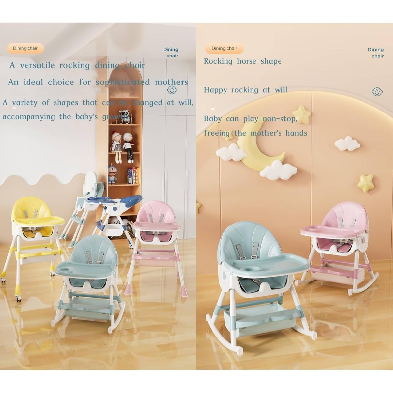 4-in-1 Folding High Chair with Removable Adjustable Height, Reclining Backrest & Safety Harness - Convertible to Stroller, Booster Seat & Play Chair, Lightweight Portable Feeding Chair with Storage Pocket, No Assembly Required, Graffiti Green (Deep