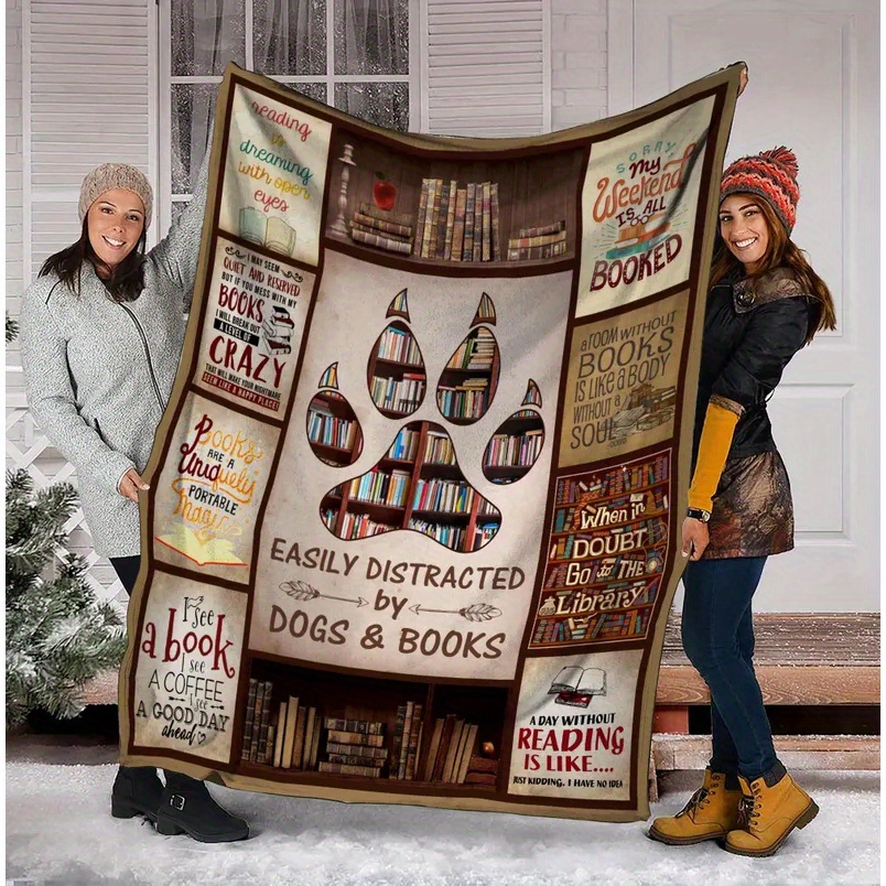 TEMU Dog And Book Sherpa Blankets, Reading Blankets, Book Blankets, Reading Blankets, Book Lover Blankets, Librarian Gifts, Book Gifts