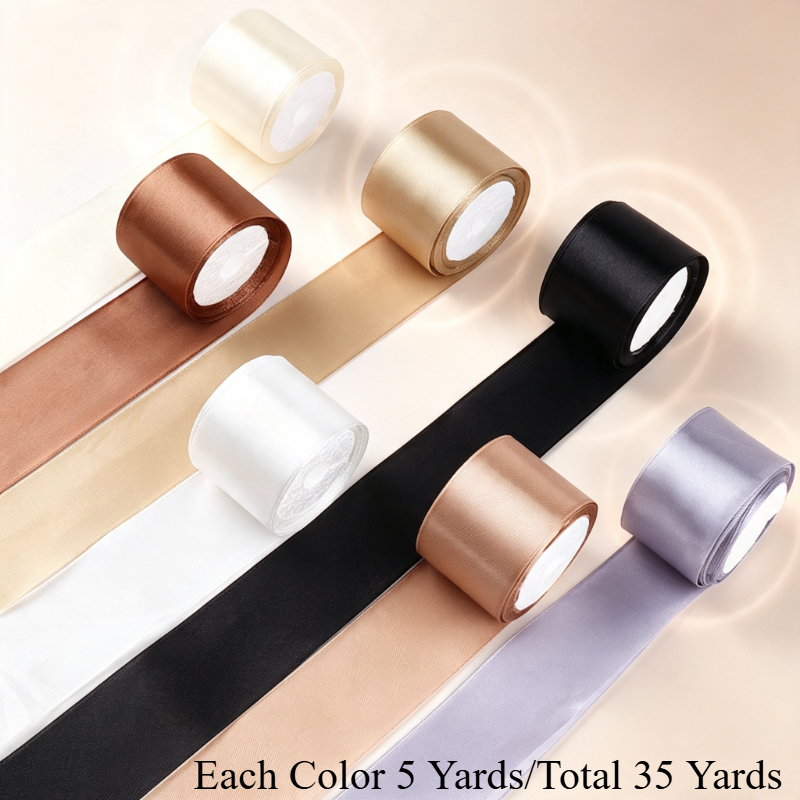 TEMU Ruban de satin pour artisanat 4 cm / 1,57 pouces, 7 rouleaux / 35 yards - Ruban simple face pour roses faites à , emballage cadeau, fleurs