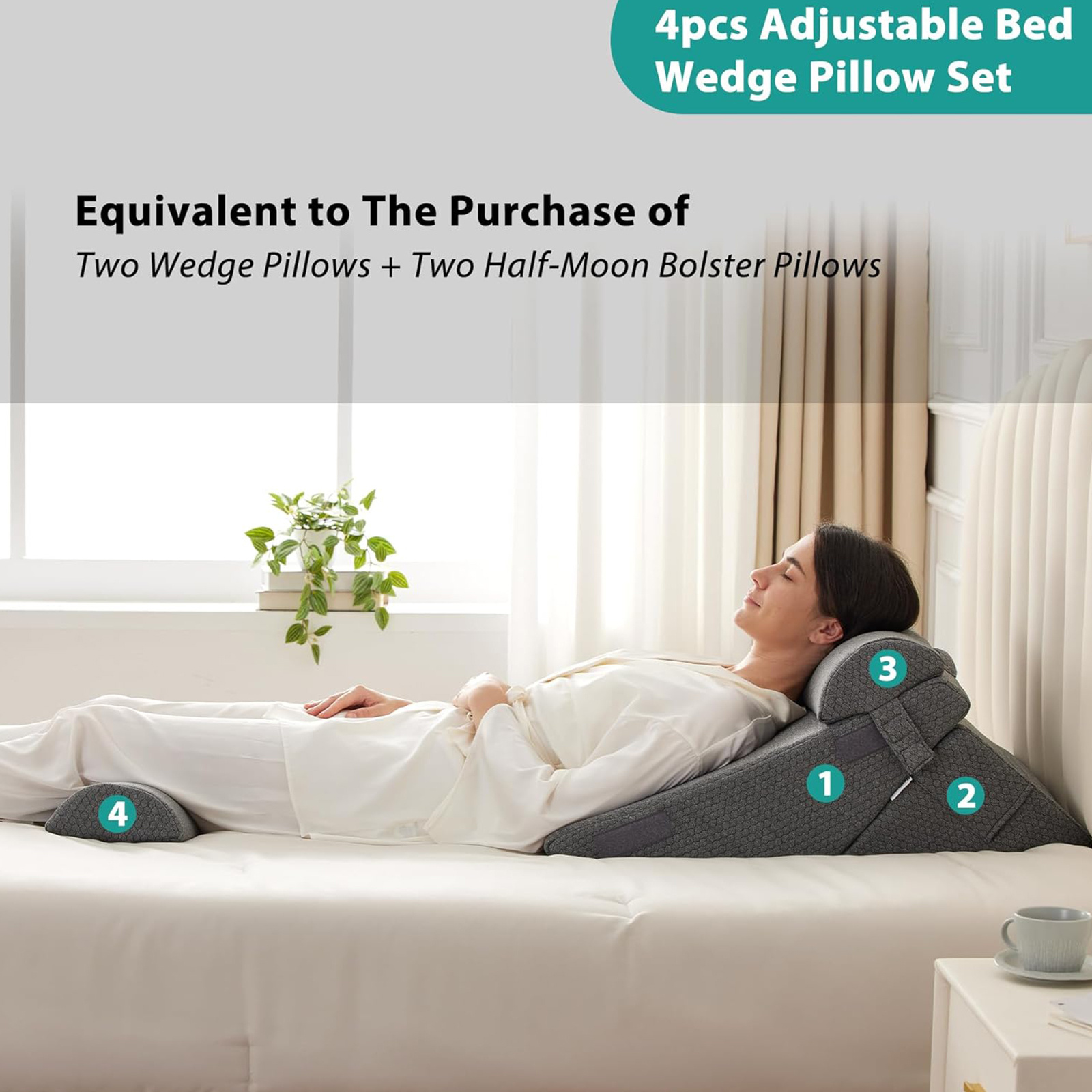 Wedge Pillow Headboard, 3pcs Bed Wedge Pillows Set for After Surgery, Adjustable Pillow Wedge for Acid RefluX & Snoring Relief, Sleeping, Back Pillow for Bed Sitting Up, Perfect for Couples Or Healthconscious Users, Black Machine- Washable Cover - Image 7