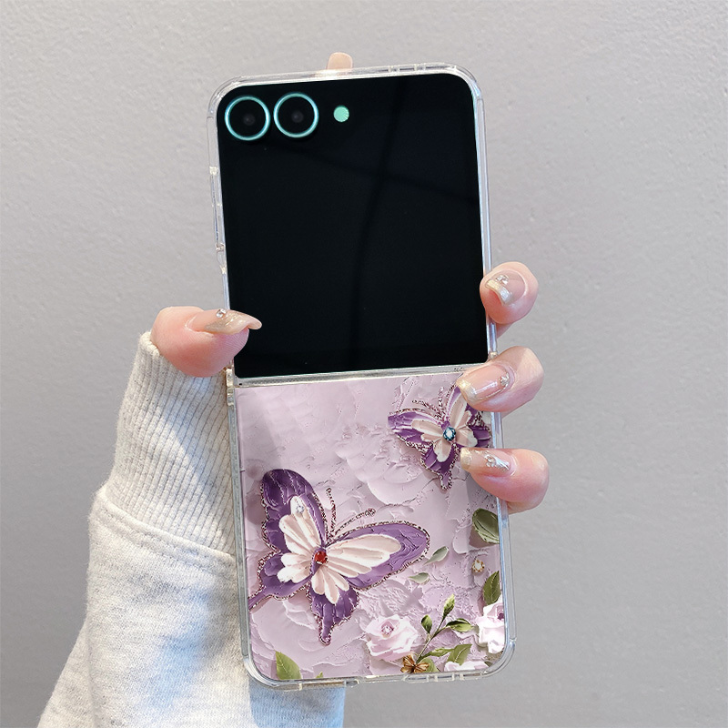 TEMU Phone Case - Purple Rhinestone F40 Personalized Full Coverage Transparent Anti-fall Phone Case For Galaxy Z Flip 7, For Galaxy Z Flip Fe, For