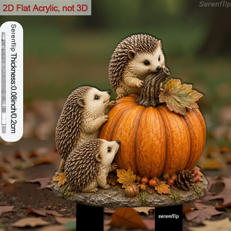 TEMU 2d Flat, [2d Flat] 1pc Serenflip Hedgehog & Stake - Farmhouse Outdoor Decor With 3 Adorable Hedgehogs, Pointed Base Suitable For Flower Pots,