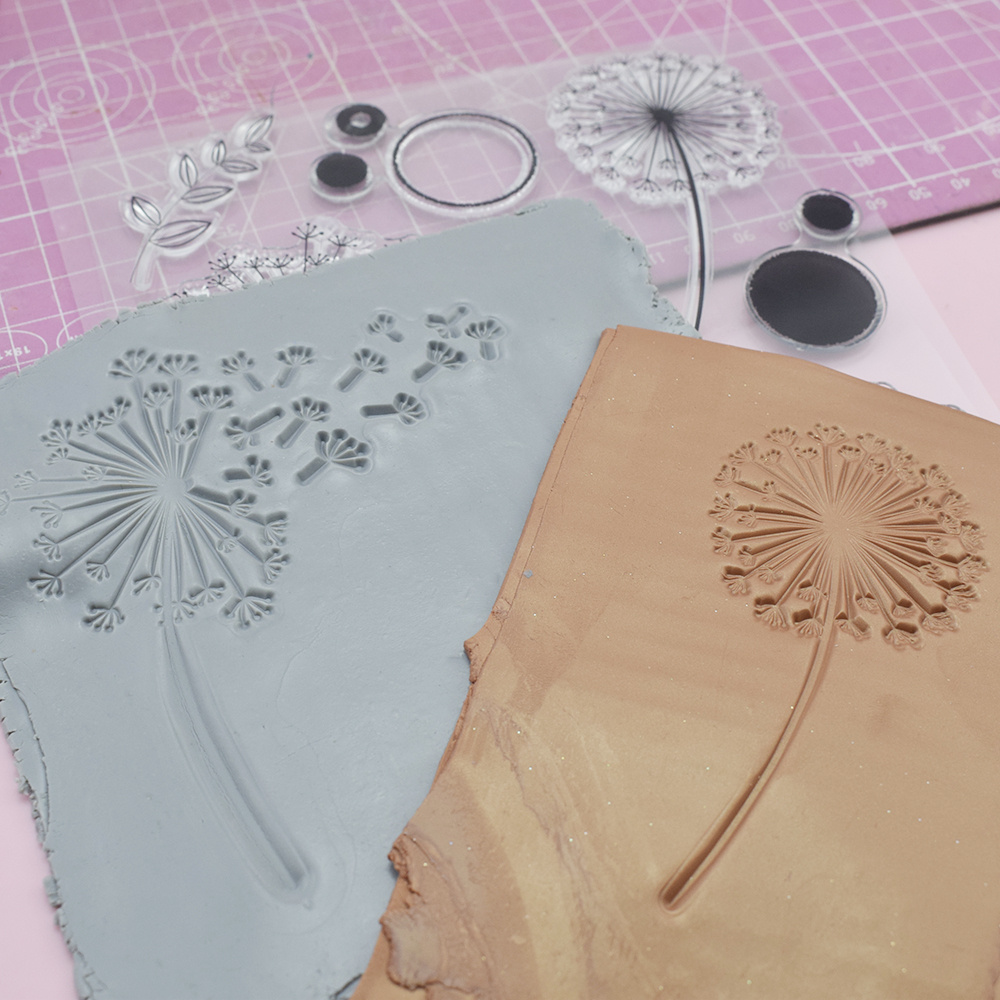 Ceramic Pottery Polymer Clay Dandelion Pattern Impression Template For Diy Art Projects, Featuring A Textured Embossing Sheet.