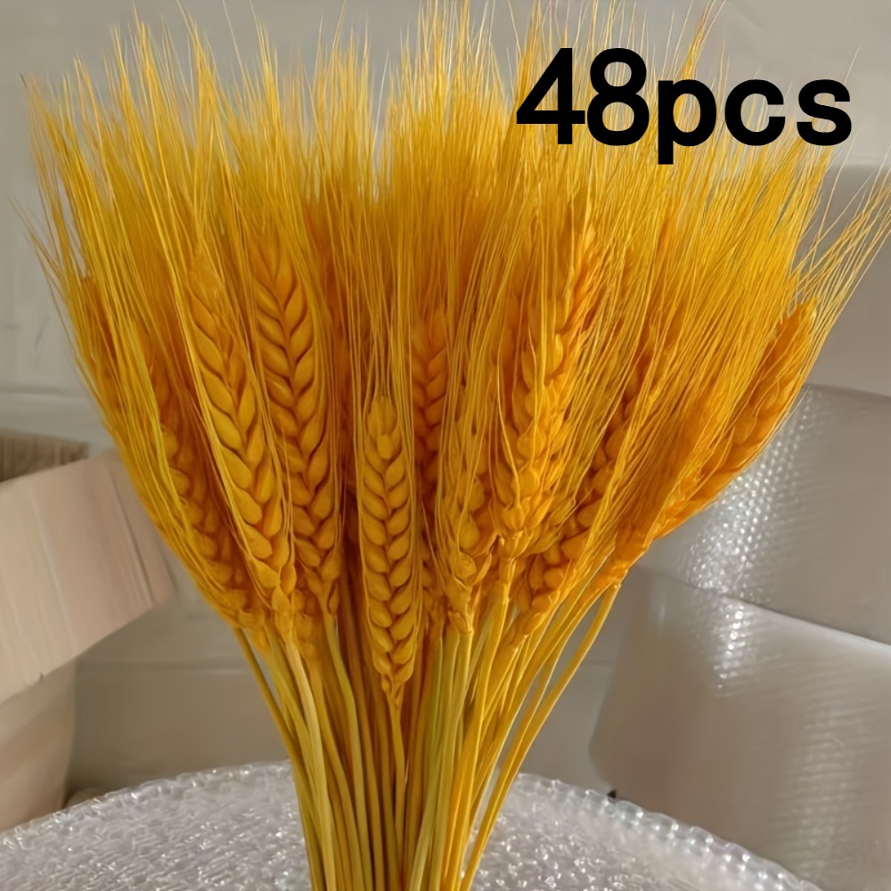 TEMU 48pcs/simulated Wheat Stalks - Bundle, Suitable For Weddings, Autumn Parties, Halloween, Easter Decorations - Plastic Wheat Stalks For Table