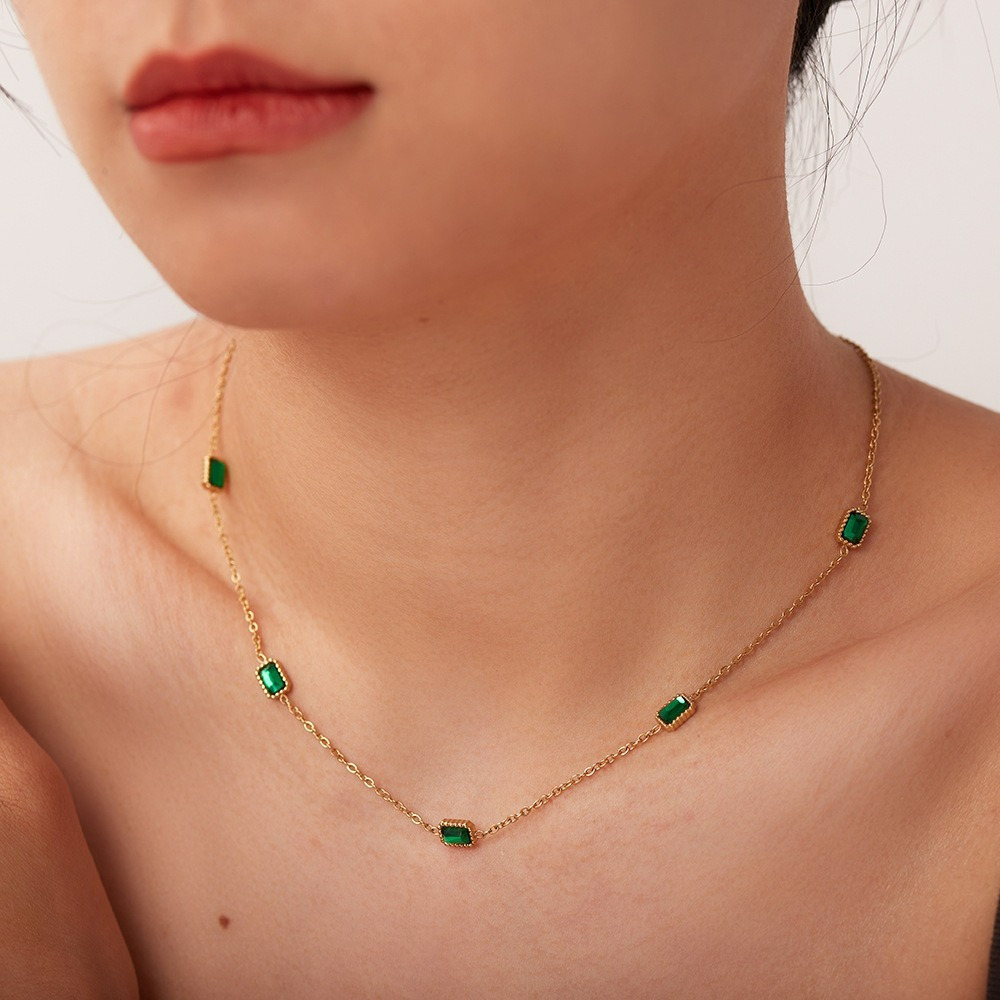 Vintage Inspired 18K Golden Plated Necklace with Green Gemstones
